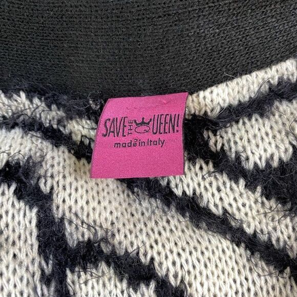 Save The Queen Black and White Longline Wool Blend Fuzzy Cardigan - Picture 6 of 7